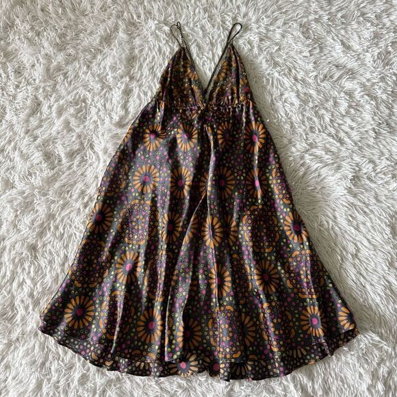 Y2K Vintage LaROK Boho Silk Floral A-line Mini Dress Size S - Picture 6 of 8